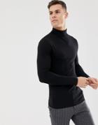 Asos Design Organic Muscle Fit Long Sleeve T-shirt With Roll Neck In Black - Black