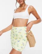 Asos Design Ruched Bikini Skirt In Lemon Print-multi
