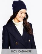 Johnstons 100% Cashmere Beanie In Textured Rib - Navy