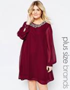 Goddiva Plus Shift Dress With Embellished Neckline - Red