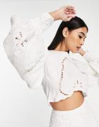 Asos Edition Embroidered Top With Cutwork In Ivory-white