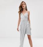 Tfnc Super Mini Dress With Asymmetric Hem In Silver Iridescent - Silver