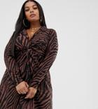 Asos Design Curve Mini Crinkle Twist Front Shirt Dress In Zebra - Multi