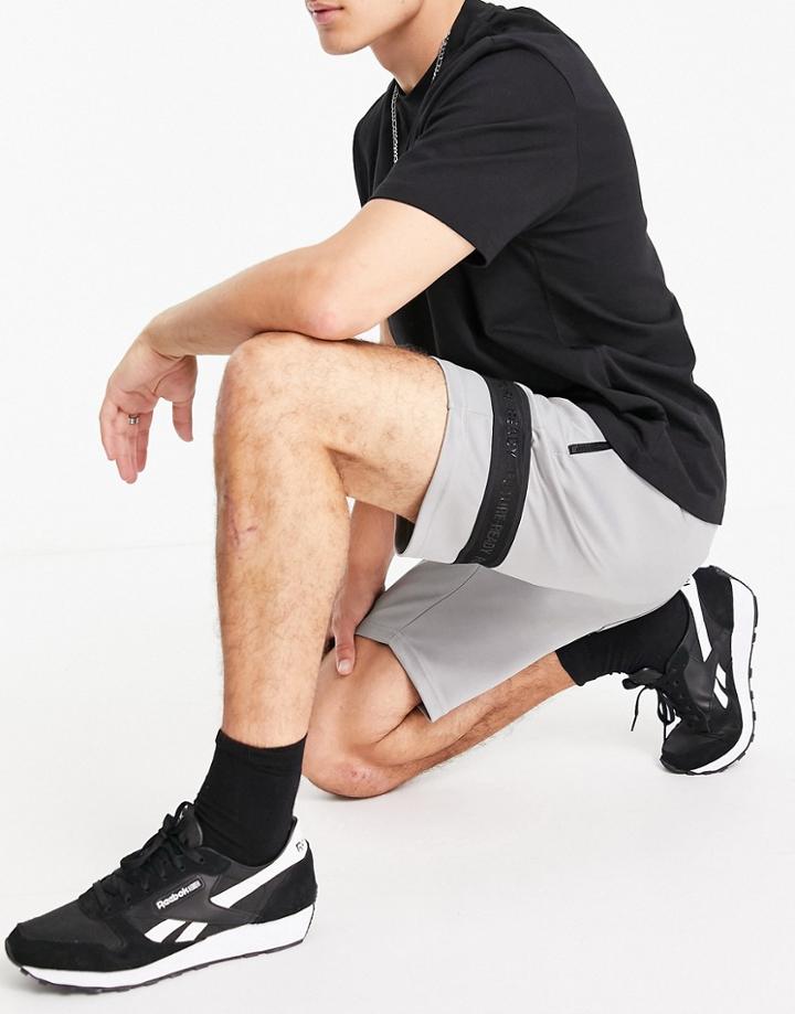 Bershka Jersey Shorts With Black Detail In Gray