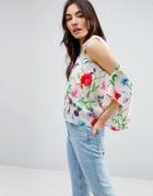 Asos Cold Shoulder Top In Botanical Floral - Multi
