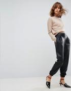 Asos Low Rise Track Pant In Soft Leather Look - Black