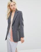 Helene Berman Longline Blazer In Charcoal With Green - Gray