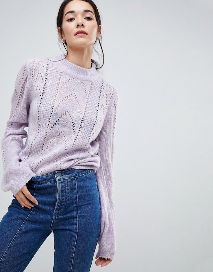 Vila Open Knit Cable Knit High Neck Sweater - Purple