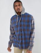 Asos Oversized Hooded Check Shirt With Contrast Sleeves - Blue