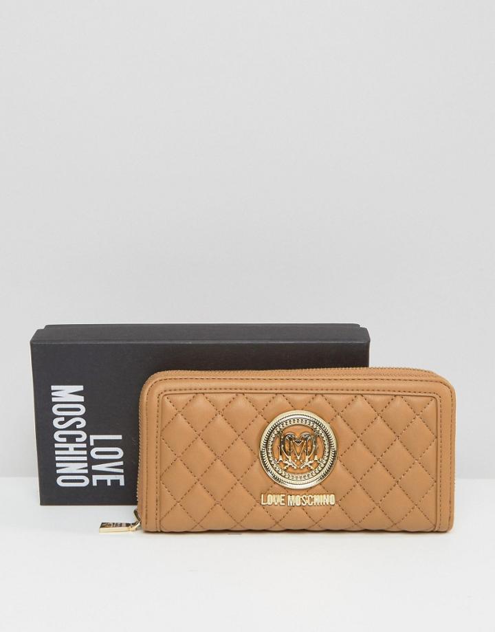 Love Moschino Quilted Zip Purse - Beige