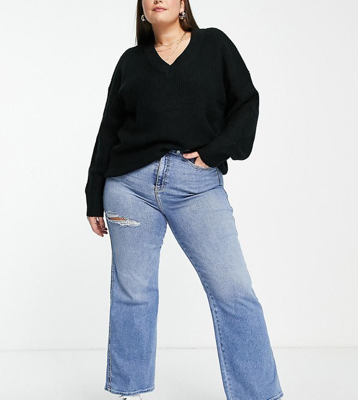 Dr Denim Plus Moxy Sky High Straight Leg Jeans In Mid Blue