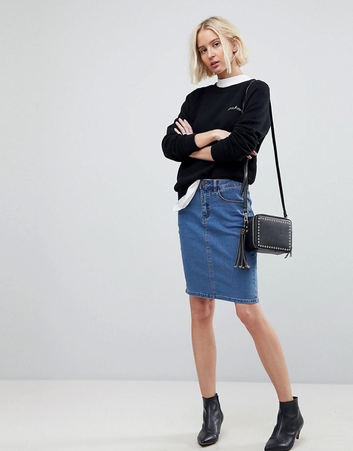 Vero Moda High Waist Denim Pencil Skirt - Blue