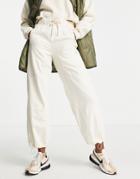 Topshop Highwaisted Soft Cotton Drawstring Cuffed Pants In Ecru-white