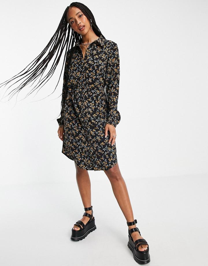 Object Nina Printed Mini Shirt Dress In Black