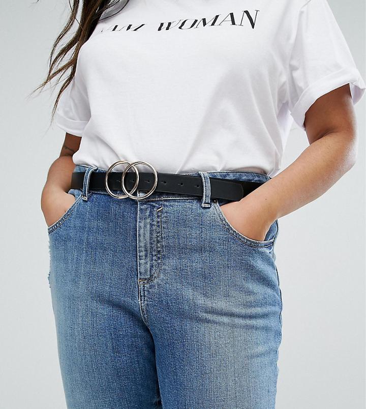 Asos Design Curve Double Circle Waist And Hip Belt In Water Based Pu - Black