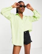 Miss Selfridge Poplin Oversized Shirt In Lime Green