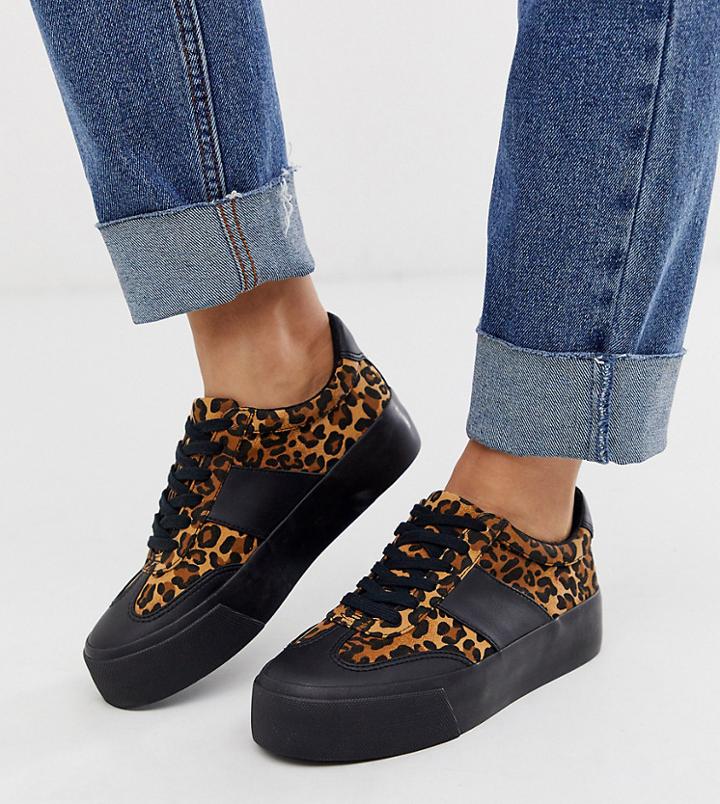 Asos Design Wide Fit Detect Flatform Sneakers In Leopard And Black - Multi