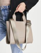 Smith & Canova Leather Tote Bag With Strap In Taupe-gray