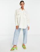 Asos Design Oversized Shirt With Utility Pockets In Cream-white