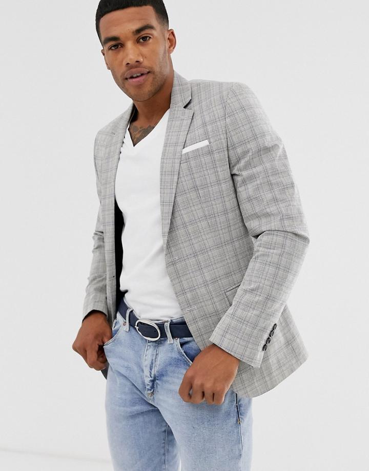 River Island Skinny Fit Blazer In Gray