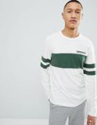 Abercrombie & Fitch Varsity Chest Stripe Lightweight Sweatshirt In White - White