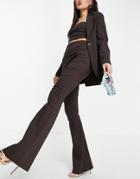 Asos Design Glam 00s 3 Piece Bengaline Suit Kickflare Pant In Chocolate-brown