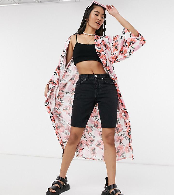 Asos Made In Kenya Floral Print Kimono-pink