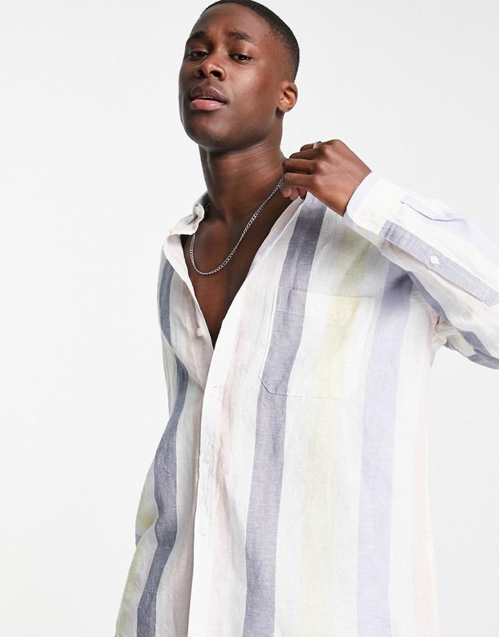 Asos Design 90s Oversized Linen Shirt In Retro Pastel Color-multi