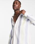 Asos Design 90s Oversized Linen Shirt In Retro Pastel Color-multi