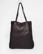 Asos Leather Shopper With Whipstitch Detail - Black