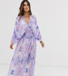 Unique21 Ruched Detail Deep Plunge Kimono - Multi
