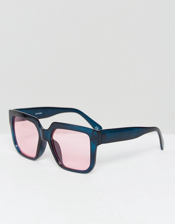 Asos Square Sunglasses With Red Lens - Black