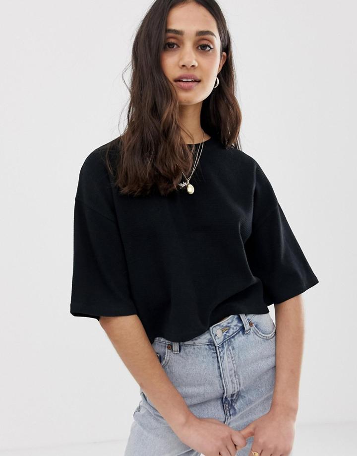 Asos Design Crop T-shirt In Waffle - Black