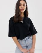 Asos Design Crop T-shirt In Waffle - Black