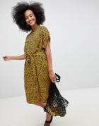 Monki Midi Leodot Shirt Dress In Brown And Black - Multi