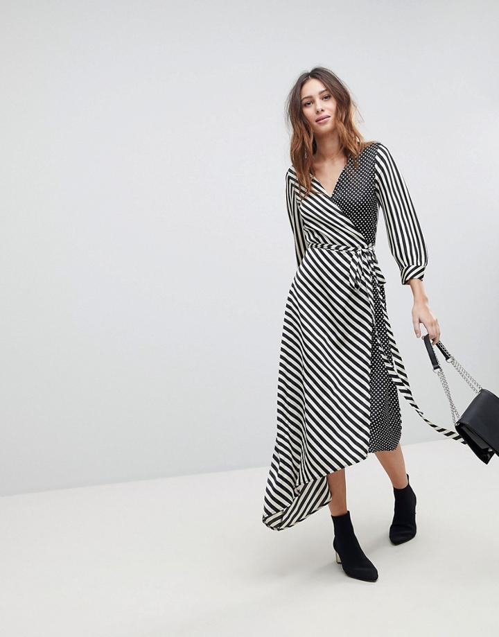 Stradivarius Stripe And Polka Dot Wrap Dress - Multi