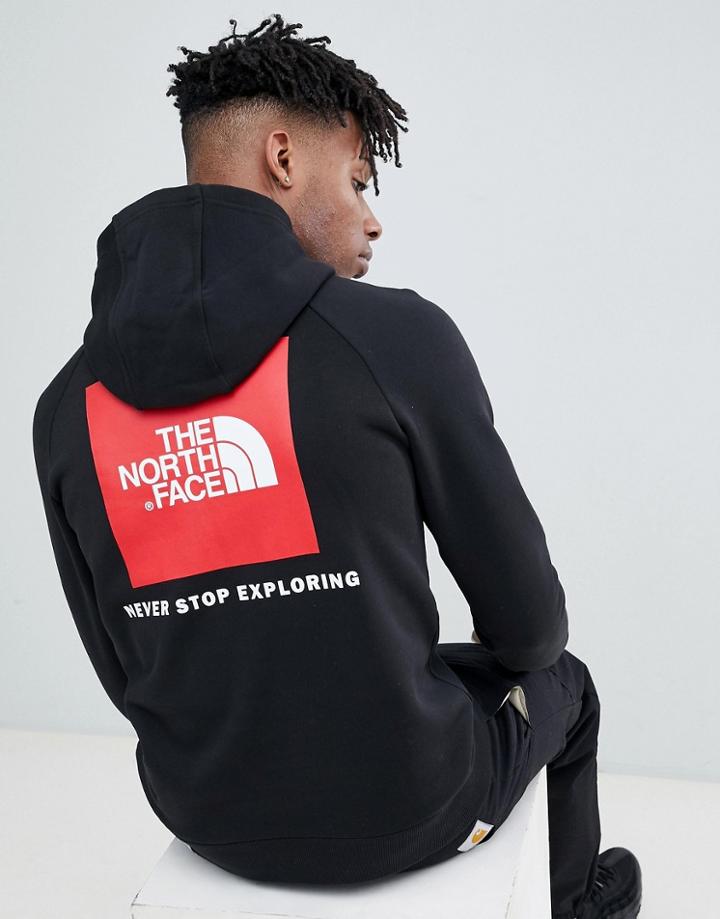 The North Face Raglan Red Box Hoodie In Black - Black