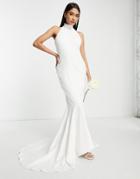 True Violet Bridal High Neck Maxi Dress In Ivory-white