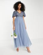 Beauut Bridesmaid Sequin Embellished Maxi Dress With Tulle Skirt In Dark Blue-navy