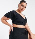 Asos Design Curve Recycled Mix And Match Flutter Sleeve Wrap Bikini Top In Black