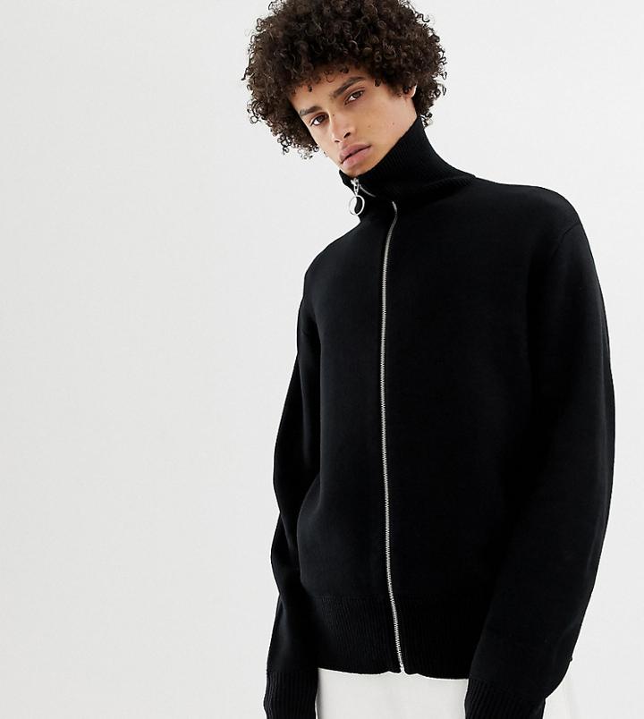 Noak Chunky Knitted Bomber In Black - Black