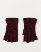 Asos Design Fingerless Gloves Burgundy And Black Cable Knit-red