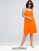 Asos Curve Mini Cami Swing Dress In Rib - Orange