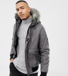 D-struct Tall Fur Trimmed Short Parka Duarable Poly - Gray