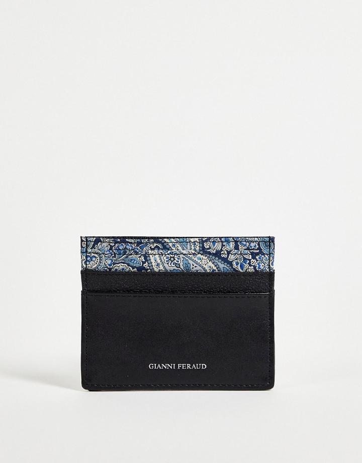 Gianni Feraud Real Leather Liberty Print Trim Card Holder In Paisley-black