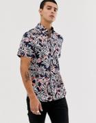 Ted Baker Shirt With Hawaiian Floral Print-navy