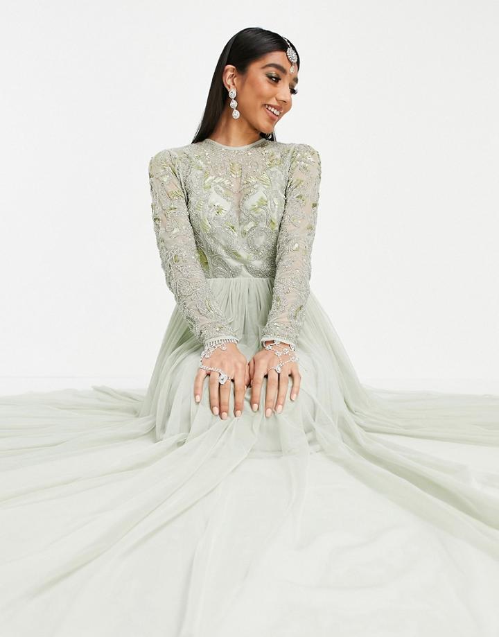 Asos Design Anarkali Beaded Bodice Maxi Dress In Blue-blues