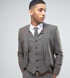 Noak Skinny Wedding Suit Jacket In Linen Nepp - Brown