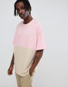 Asos Design Longline Oversized T-shirt With Contrast Half And Half - Brown