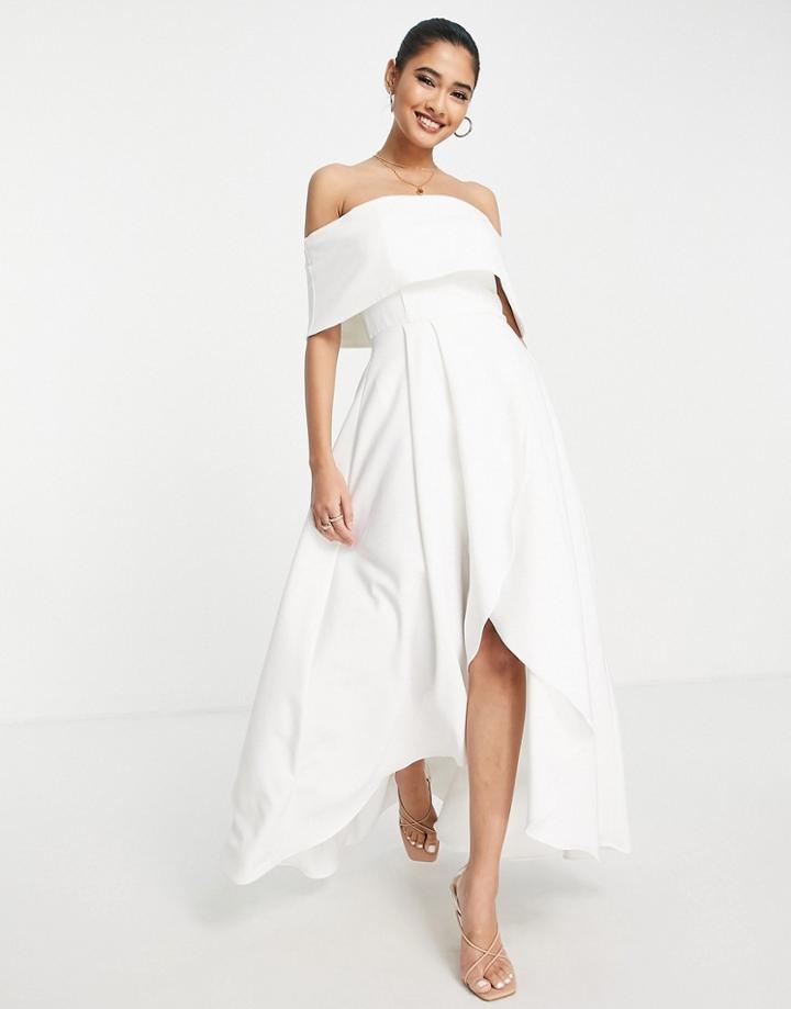 True Violet Bridal Off Shoulder High Low Maxi Dress In Ivory-white